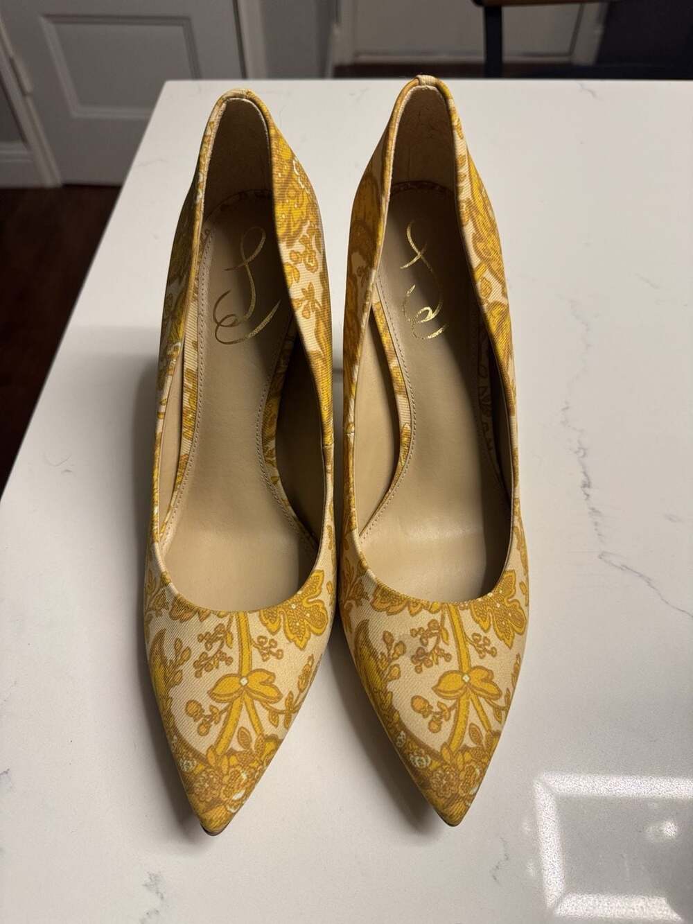 Sam Edelman Hazel Pumps Size 9 Yellow Floral Brocade Stiletto Heels